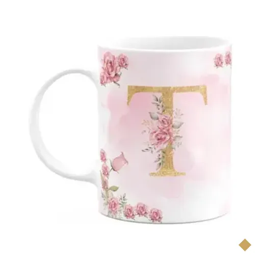 Caneca Floral Mães - Inicial Do Nome Letra T - 325ml