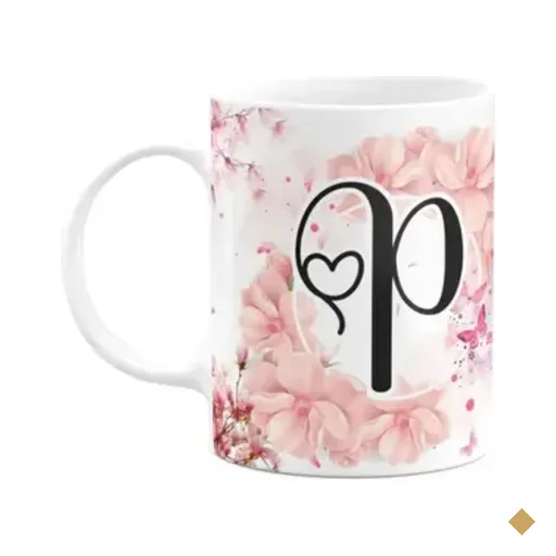 Caneca Floral Religiosa - Inicial Do Nome Letra P - 325ml