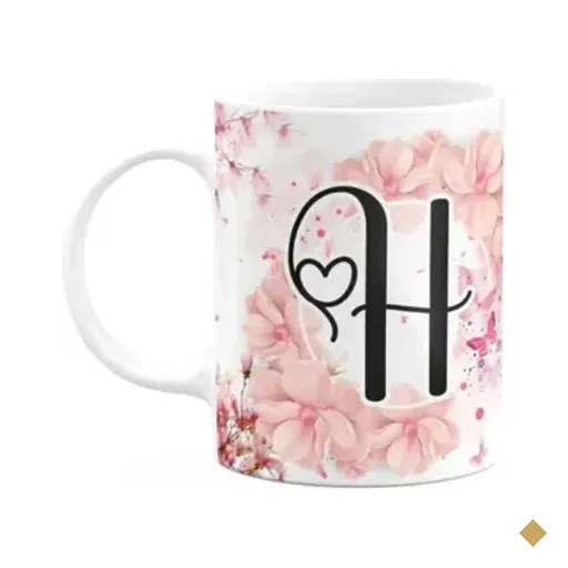 Caneca Floral Religiosa - Inicial Do Nome Letra H - 325ml