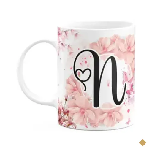 Caneca Floral Religiosa - Inicial Do Nome Letra N - 325ml