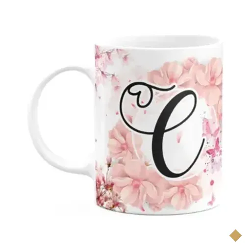 Caneca Floral Religiosa - Inicial Do Nome Letra C - 325ml