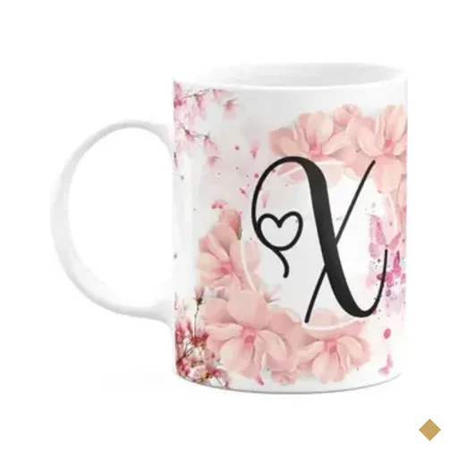 Caneca Floral Religiosa - Inicial Do Nome Letra X - 325ml