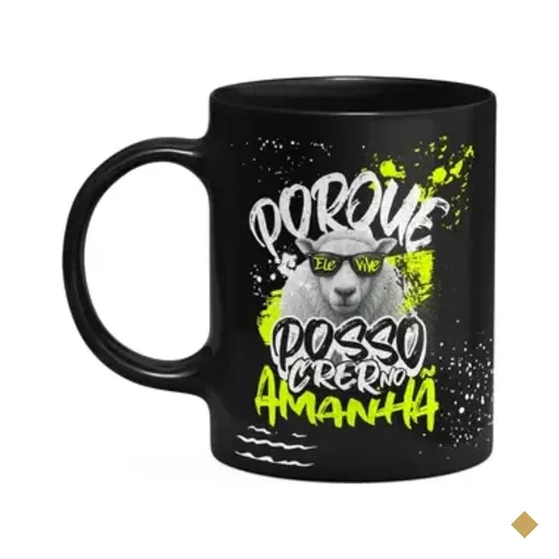 Caneca Religiosa Palavra - Porque Ele Vive - Preta