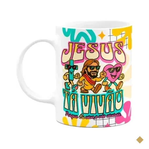Caneca Religiosa Palavra - Jesus Tá Vivão - 325ml