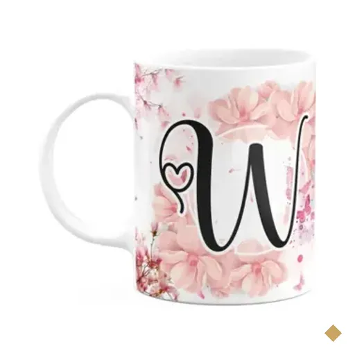 Caneca Floral Religiosa - Inicial Do Nome Letra W - 325ml
