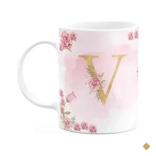 Caneca Floral Mães - Inicial Do Nome Letra V - 325ml