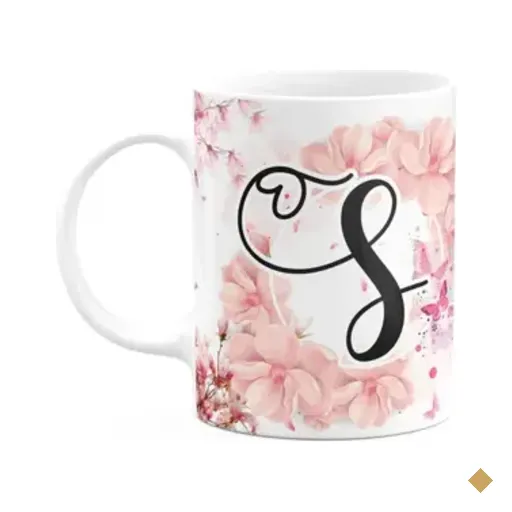 Caneca Floral Religiosa - Inicial Do Nome Letra S - 325ml