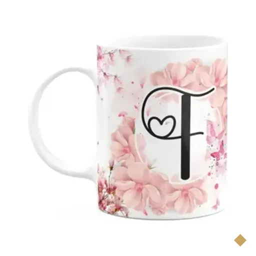 Caneca Floral Religiosa - Inicial Do Nome Letra F - 325ml