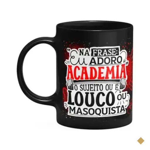 Caneca Fitness Academia - Na Frase Eu Adoro Academia - Preta