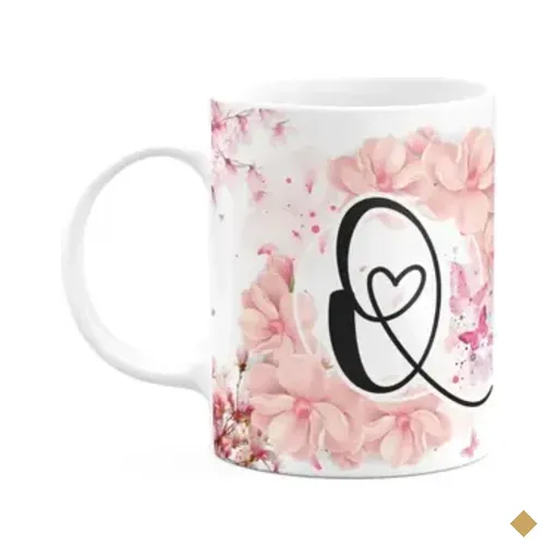 Caneca Floral Religiosa - Inicial Do Nome Letra Q - 325ml