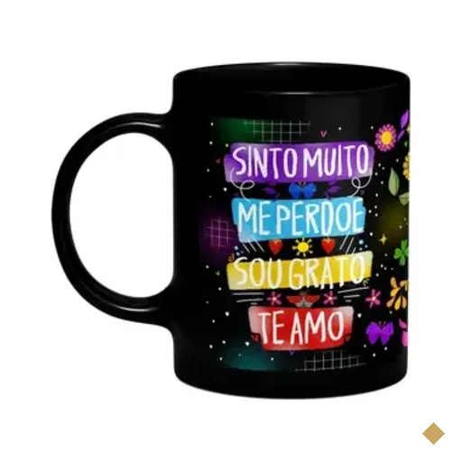 Caneca Proteção - Sinto Muito - Sou Grato - Te Amo - Preta