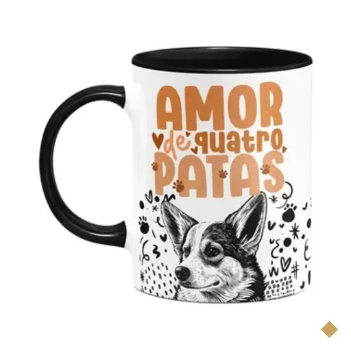 Caneca - Amor De Quatro Patas - Corgi - B-black