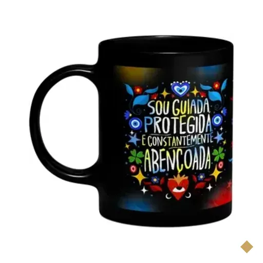 Caneca Proteção - Sou Guiada, Protegida, Abençoada - Preta