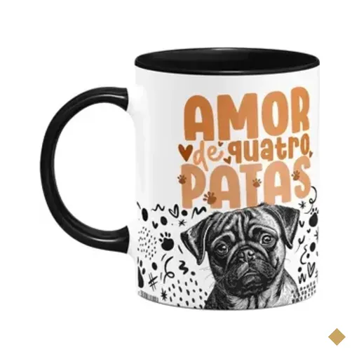 Caneca - Amor De Quatro Patas - Pug - B-black