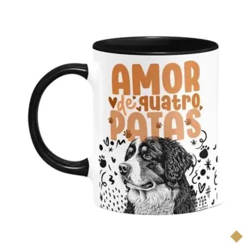 Caneca - Amor De Quatro Patas - Cachorro Bernese - B-black