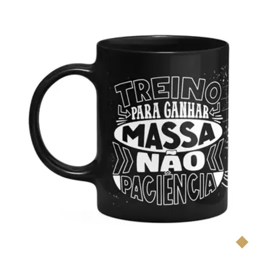 Caneca Fitness Academia - Treino Pra Ganhar Massa - Preta