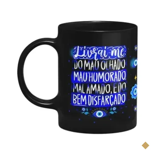 Caneca Proteção Olho Grego - Livrai-me Do Mal - Preta