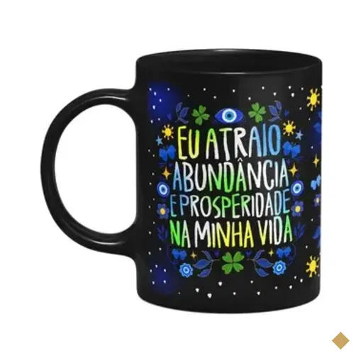 Caneca Proteção - Eu Atraio Abundância - Preta