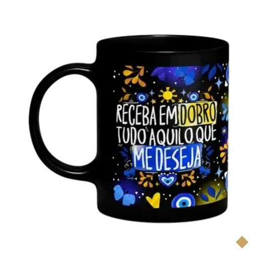 Caneca Proteção Olho Grego - Receba Em Dobro - Preta