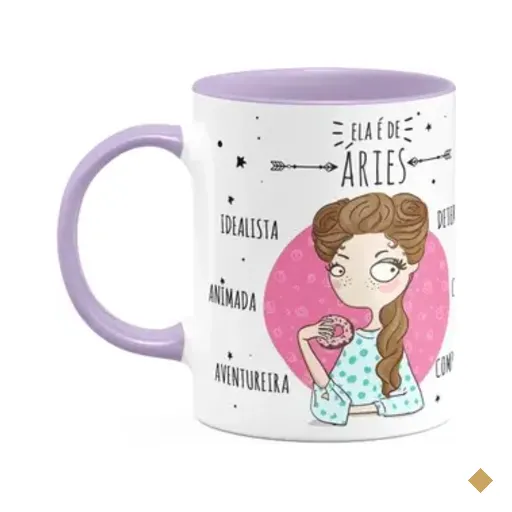 Caneca Signos Cartoon - Ela É De Áries - B-lilac