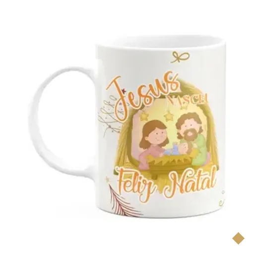 Caneca Natalina - Jesus Nasceu, Feliz Natal - Cartoon