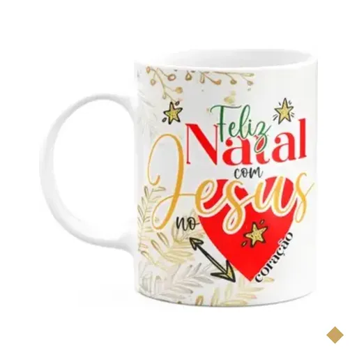 Caneca Natalina - Feliz Natal, Com Jesus No Coração - 325ml