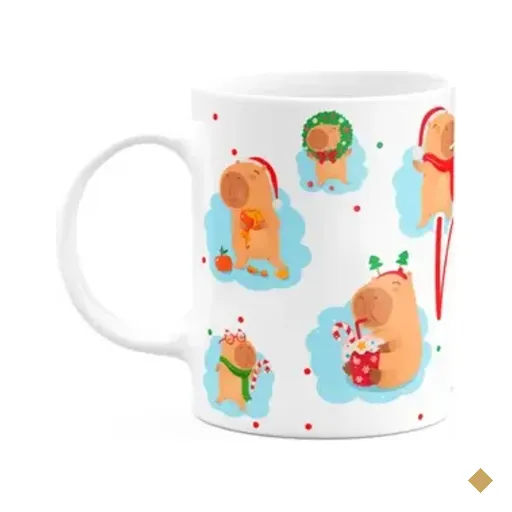 Caneca Natalina - Feliz Natal Com Capivarinhas - 325ml