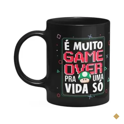 Caneca Gamer - É Muito Game Over Pra Uma Vida Só - Preta