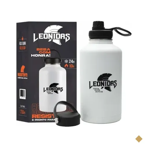 Garrafa Térmica Leonidas, 1.750ml, 24h Frio E 10h Quente, Metal, Branco