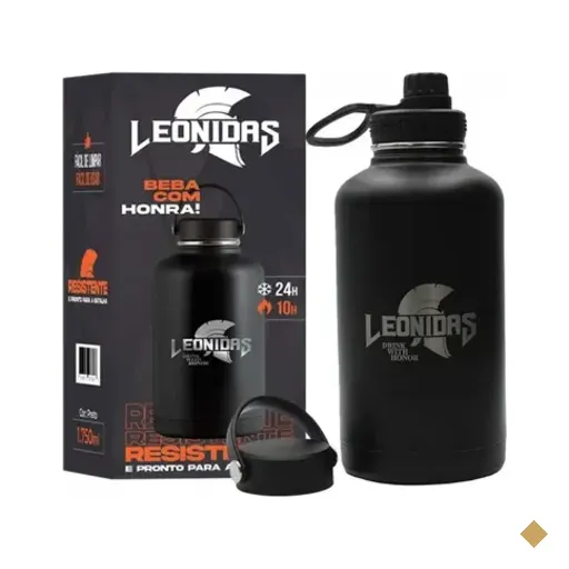 Garrafa Térmica Leonidas, 1.750ml, 24h Frio E 10h Quente, Metal, Preto