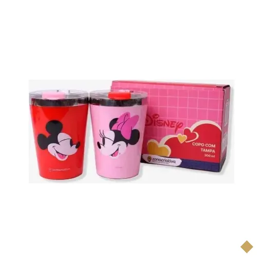 Kit Copo Viagem Snap 300ml Mickey E Minnie Namorados