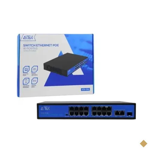 Switch Poe 16 Portas Rj45 Gigabit 10/100/1000mbps 1 Sfp Para Redes E Cftv