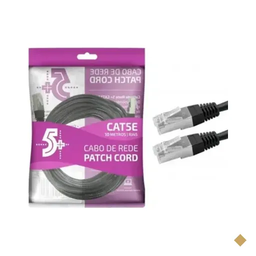 Cabo De Rede 5+ Patch Cord Cat5e Ftp Blindado Gigabit, 10m, Preto