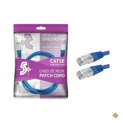 Cabo De Rede Patch Cord Cat5e Ftp Blindado Gigabit - 2m - Azul 5+