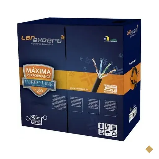 Cabo De Rede LanExpert Turbo Link Cat5e UTP, 4 Pares, Caixa 305Mts, Preto