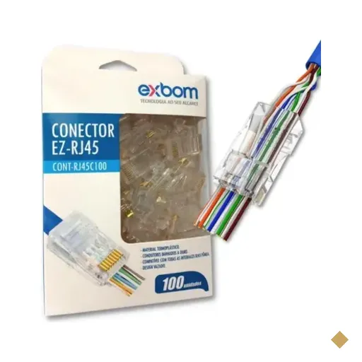 100 Conector Exbom Rj45 Cat5e Ez Vazado 8p8c Rj-45 Para Cabo De Rede Patch Cord…