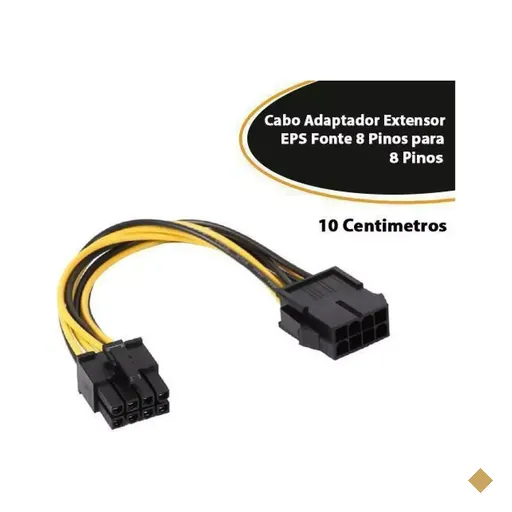 Cabo Extensor EPS 8 Pinos para Fonte ATX 10cm Preto