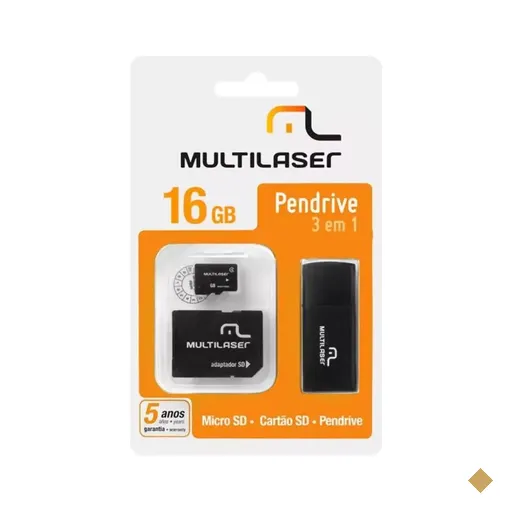 Adaptador 3 em 1 - microSD 16GB Classe 4 (Pendrive, Adaptador SD) USB 2.0…