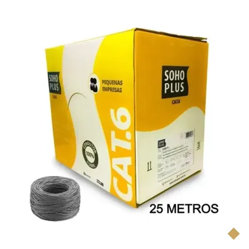 25 Metros De Cabo Rede CAT6 Sohoplus Furukawa, 100% Cobre, Cinza