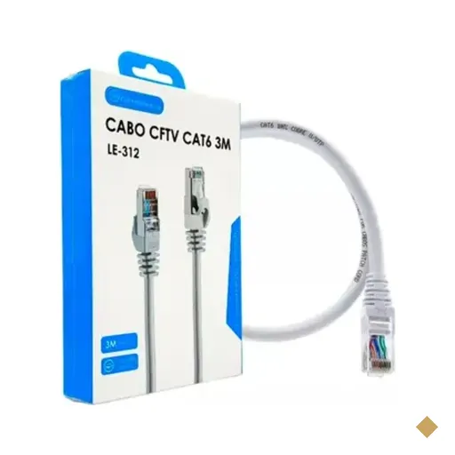 Cabo Cftv Conexão Rj45 Cat6 De 3 Metros Transmissão Estável Conector Em Ouro