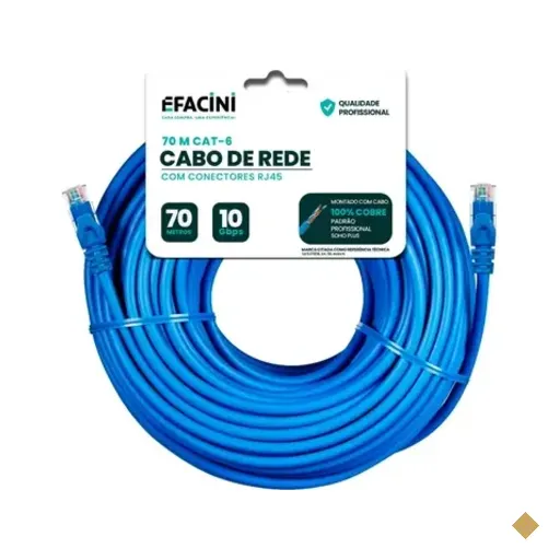 Cabo De Rede Efacini Cat6 Ef-Connect 100% Cobre, Anatel - 70 Metros