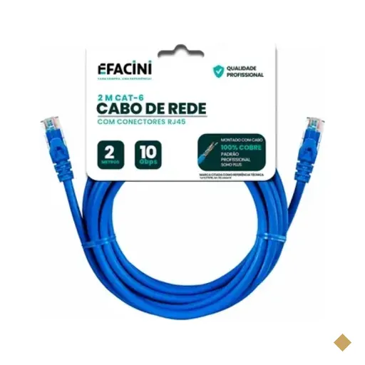 Cabo De Rede Efacini Cat6 Ef-Connect 100% Cobre, Anatel - 2 Metros