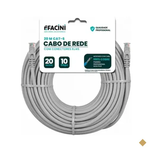 Cabo De Rede Efacini Cat6 Ef-Connect 100% Cobre, Anatel 20 Metros