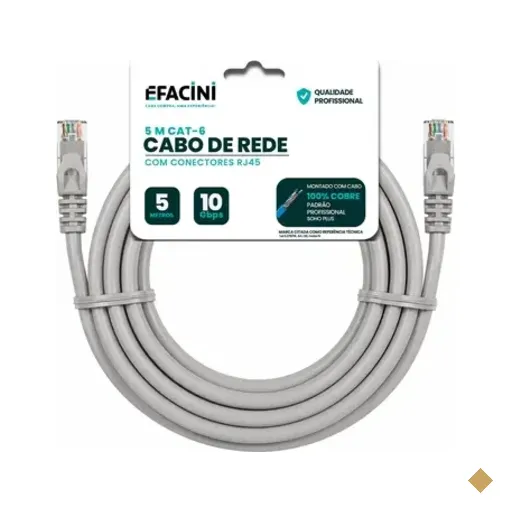 Cabo De Rede Efacini Cat6 Ef-Connect 100% Cobre, Anatel 5 Metros