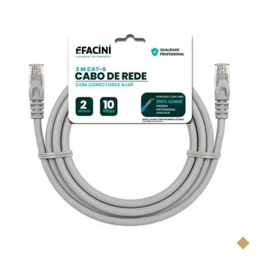 Cabo De Rede Efacini Cinza Cat6 Ef-Connect 100% Cobre, Anatel 2 Metros