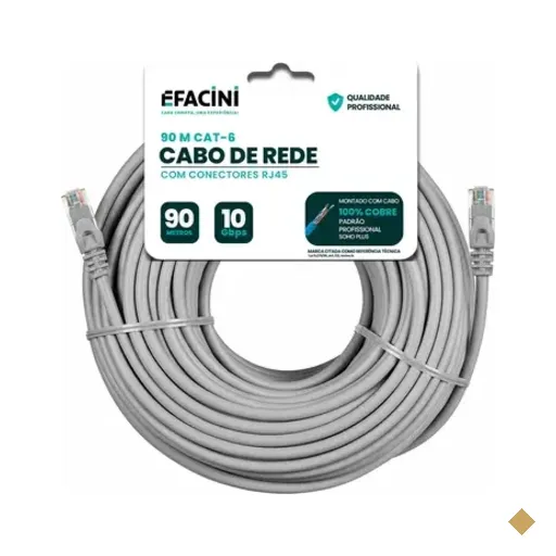 Cabo De Rede Efacini Cat6 Ef-Connect 100% Cobre, Anatel 90 Metros