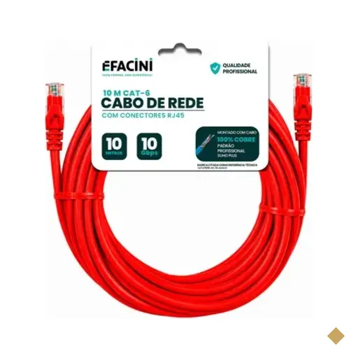 Cabo De Rede Efacini Vermelho Cat6 Ef-Connect 100% Cobre, Anatel 10 Metros