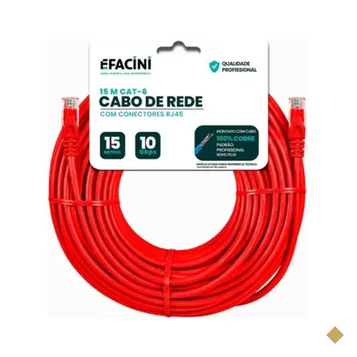 Cabo De Rede Efacini Vermelho Cat6 Ef-Connect 100% Cobre, Anatel 15 Metros