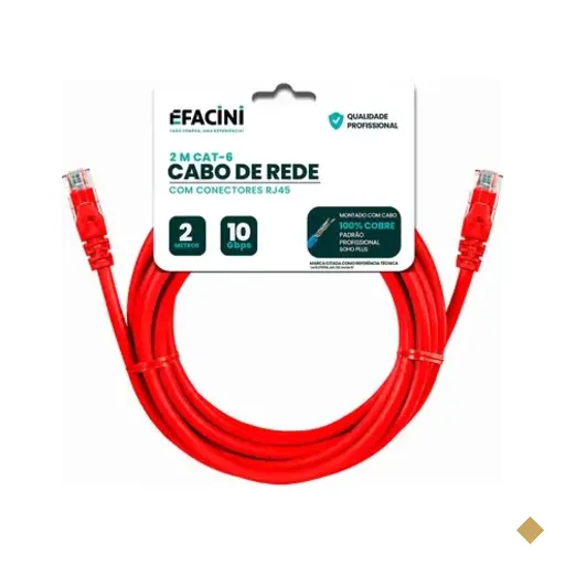 Cabo De Rede Efacini Vermelho Cat6 Ef-Connect 100% Cobre, Anatel 2 Metros