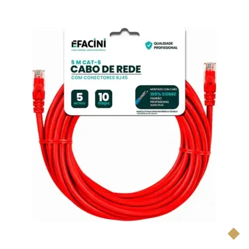 Cabo De Rede Efacini Vermelho Cat6 Ef-Connect 100% Cobre, Anatel 5 Metros